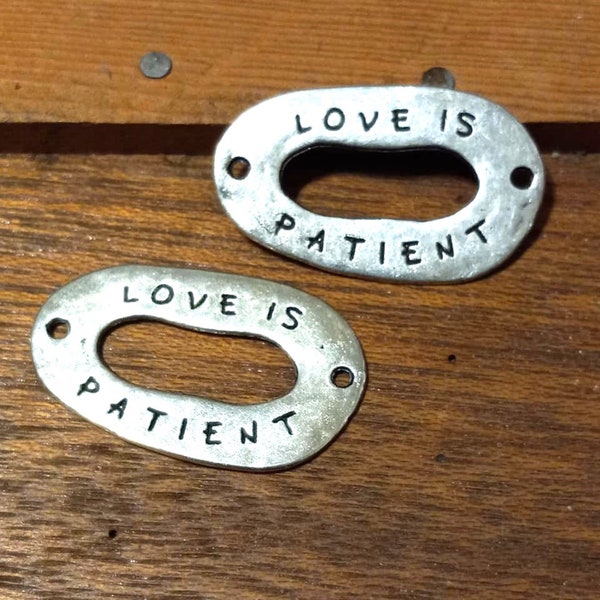 SALE  2 Metal Oval Links, "Love is Patient" Metal Ring Connector Finding, Necklace, bracelet, craft Link, Kallyco on Etsy