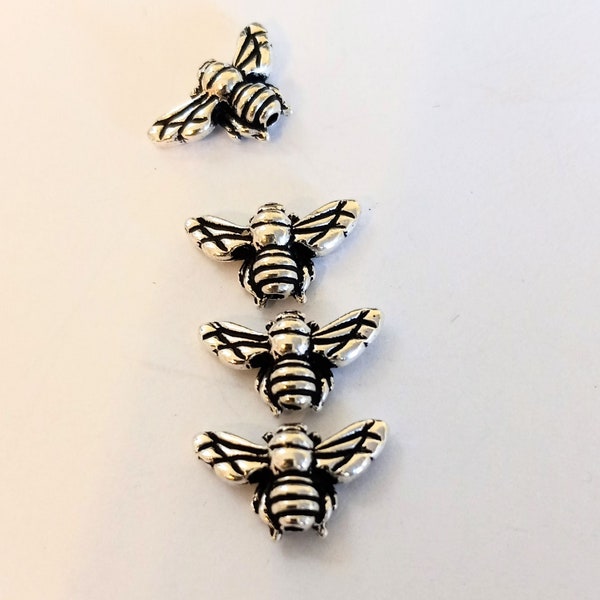 2 Tierracast Silver Honeybee Sliders, 1mm round cord, chain, Jewelry finding, bracelet, floral, flower, garden bead, Kallyco on Etsy