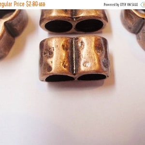 5mm Round Leather Slider, Double Barrel Hammered Antique Copper, metal bead, Bracelet making jewelry supplies, Kallyco on Etsy