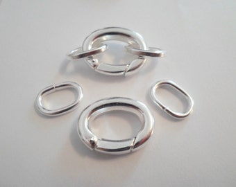 2 Sets small 14x10mm Silver Self Closing Hinged Clasp with Oval Jumprings