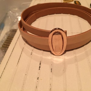 10mm Flat Leather Slider, Center Rose Gold Oval Disc Bead, 10mm Flat Leather Cord Finding image 2