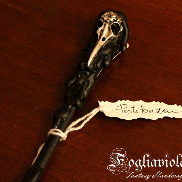 PESTILENCE MAGIC WAND black death goth horror prop larp wizard rpg decor esoteric witch pagan wand crow skull raven birthday gift him her