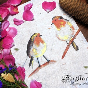 STAMPA ROBIN BIRD su carta di tè decoro camera quadro regalo natura amore animali coppie anniversario wedding natura acquerello originale