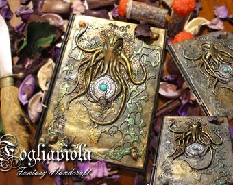 Rise of Cthulhu octopus Journal necronomicon diary Lovecraft kraken marine secret sigil octopus nautical handmade turquoise magical medallion