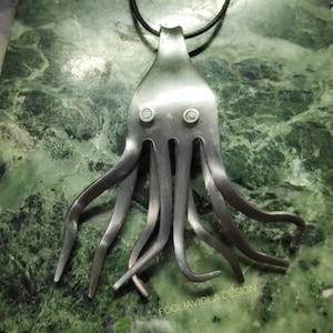 Cthulhu necklace Kraken pendant octopus jewelry tentacles pirate sea abyss nautic pendant octopus book Lovecraft underwater fork recycling