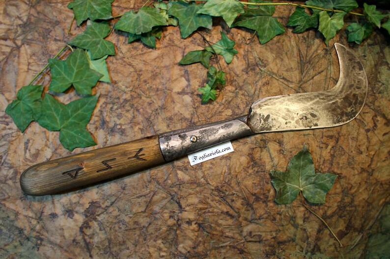 VIKINGS AXE RUNE pagan billhook handmade forged rustic hatchet medieval blade wood druid vintage hook algiz roncol slasher men gift