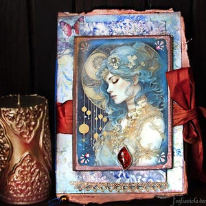 FAIRY JUNK JOURNAL bursztynowy romantyczny notatnik prezent dla jej magicznego pamiętnika prezent rocznicowy grimoire zaczarowana księga fiolet fiolet fantasy ręcznie robione
