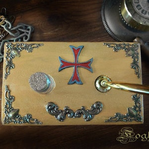 DESK SET warrior knight TEMPLAR office italian wood desk set inkstand medieval order codex gift writer men history symbol fantasy larp rpg