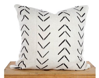 18 Inch White African Mud Cloth Pillow Cover