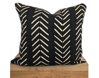 Catherine Mud Cloth Pillow Cover Black and White  Boho African Mudcloth Throw Pillow