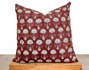 Indian Block Print Pillow Cover Brown/Wine Color