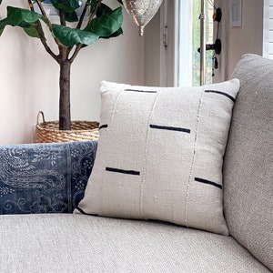African Mud Cloth Pillow Cover, Authentic Mudcloth Pillows, White & Black, Multiple Sizes, &#39;Gadot&#39;, Decorative Pillow