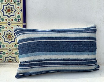 Indigo Mud Cloth Pillow, Authentic Vintage Mudcloth