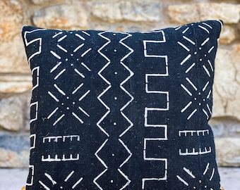 Mudcloth Pillow, Authentic Mud Cloth, Black Pillow Cover, 'Geo'