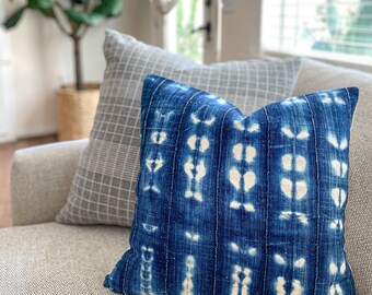 Indigo Mud Cloth Pillow, Indigo, 20 inch, Mudcloth, Pillow Cover, One Fine Nest
