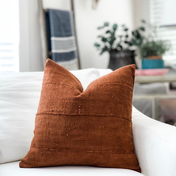 Authentic African Mudcloth Pillow, Rust Color, Boho Mud Cloth , Multiple Sizes Available.