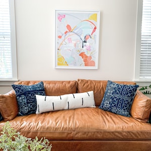 XL Lumbar/Bed Pillow | White African Mud Cloth Pillow Cover 12x36&quot;