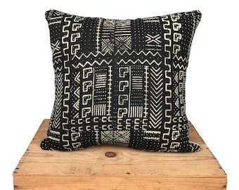 Mudcloth Pillows,  African Print, Authentic Mud Cloth Pillow Cover, Black and White | 'Grayson'