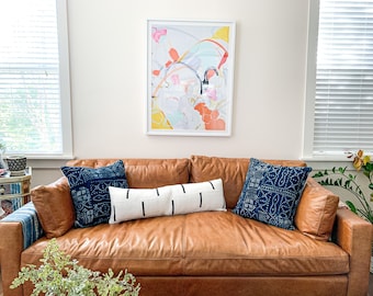 XL Lumbar/Bed Pillow | White African Mud Cloth Pillow Cover 12x36"