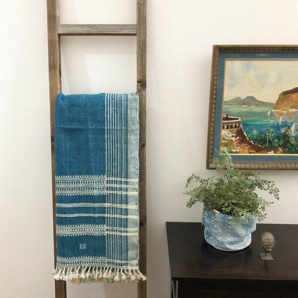 Vintage Indian Throw | Bedcover | 100% Handwoven Wool Throw Blanket | Indigo