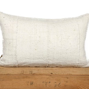 African Mud Cloth Pillow Cover, Authentic Mudcloth, Lumbar Pillow, Plain White, Multiple Sizes Available, &#39;Jane&#39;