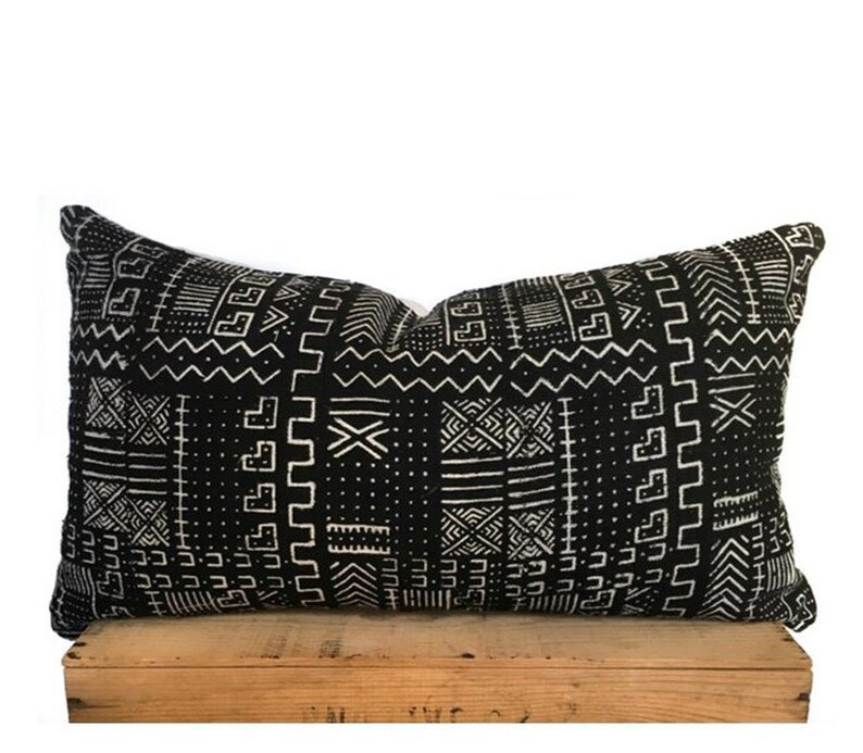 black and white mudcloth pillow