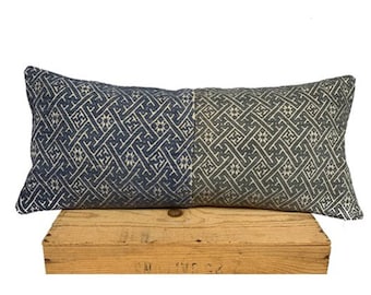 Chinese Miao, Wedding Blanket Pillow, Vintage Gray/Blue, Authentic