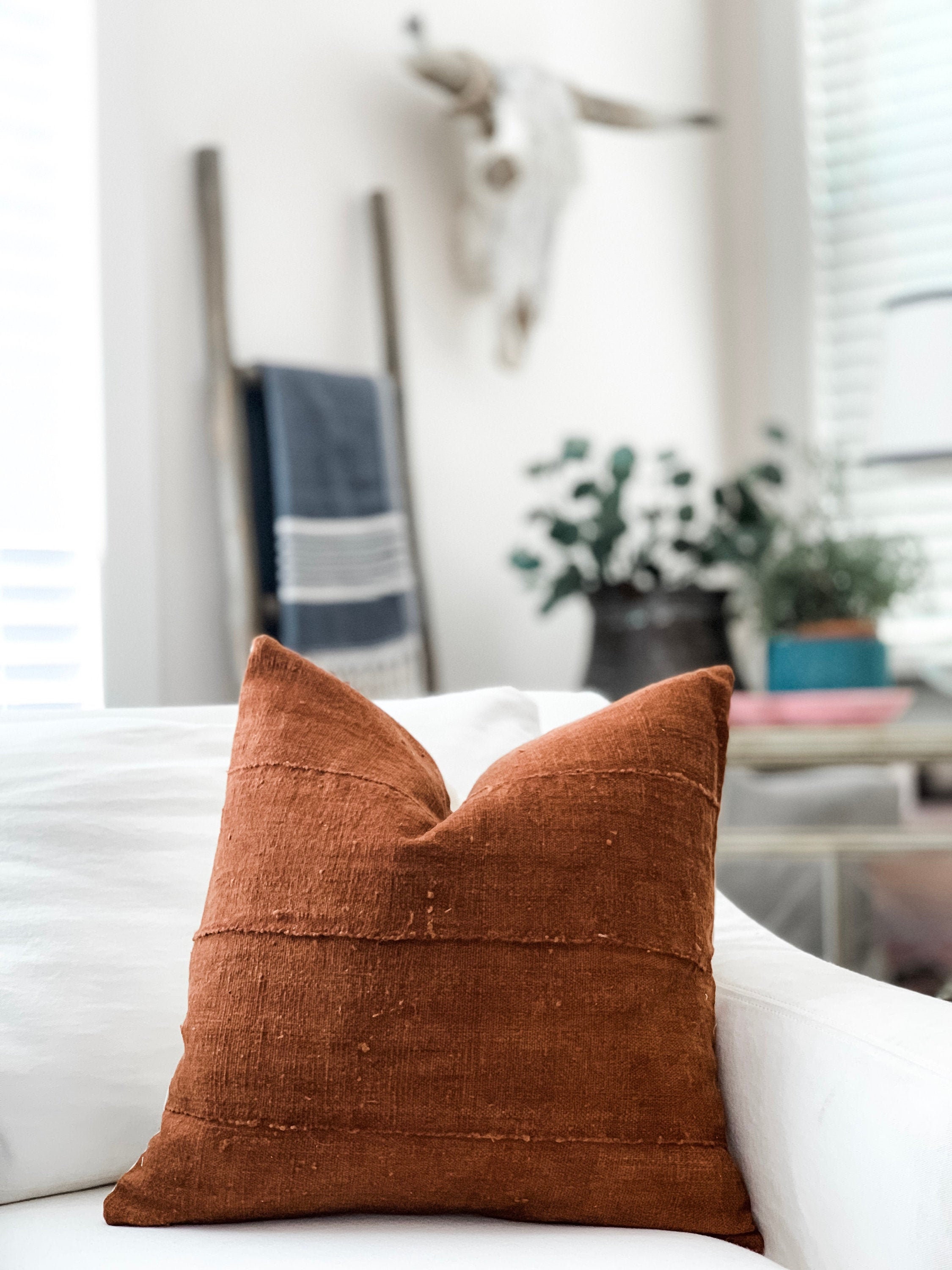 Modern Boho Pillow, Ethnical Dots, Rust