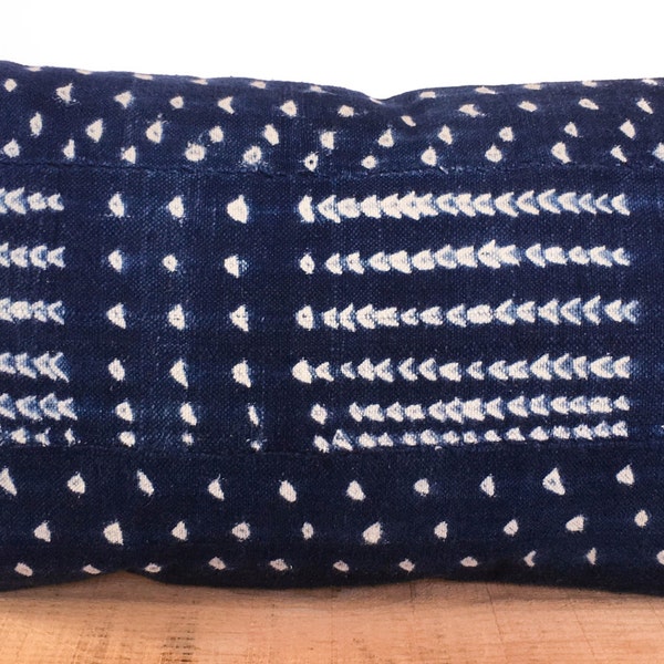 12x20 Inch Vintage Indigo African Mud Cloth Pillow Cover