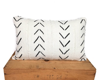 White African Mudcloth Lumbar Pillow Cover, Arrow Design