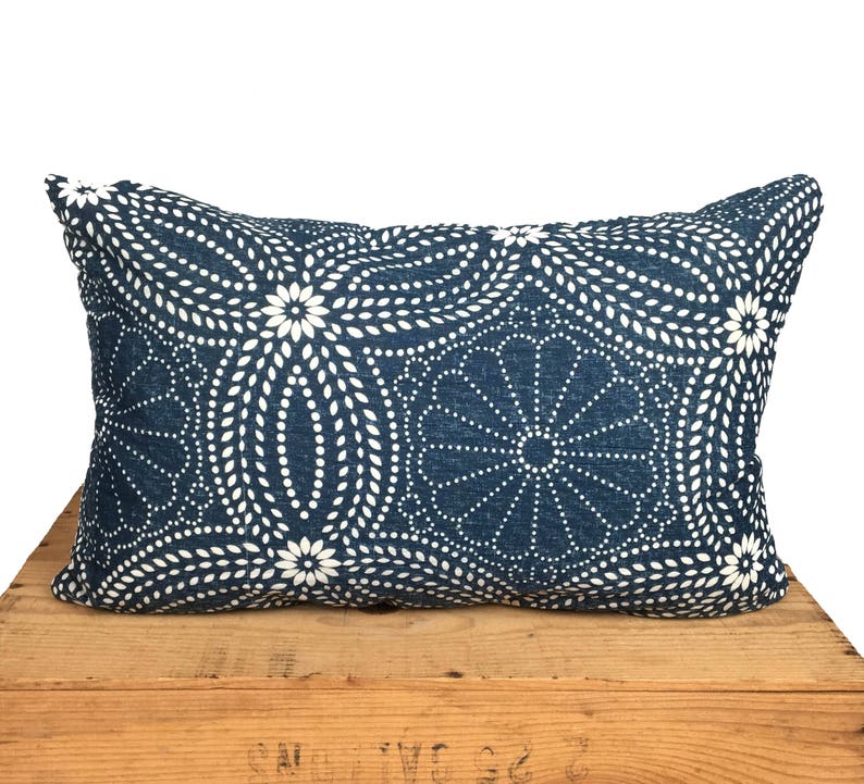Indian Block Print Pillow Cover Indigo 12x20 Lumbar Etsy