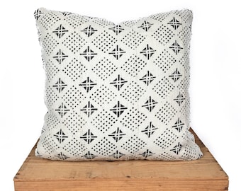 White Mudcloth Pillow Cover, African Decor 20x20