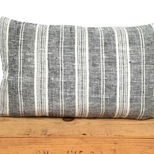 Grace 100% European Linen Pillow Gray Stripe 12x20&quot;