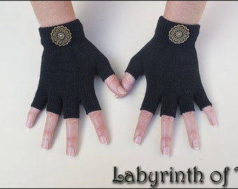 Unisex Half Finger Steampunk Gloves, metallic decoration