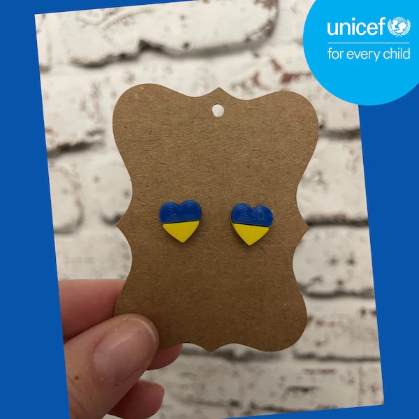 Ukraine Flag Heart Earrings | Benefit Ukrainian Earrings | Proceeds Donated to Charity | Blue and Yellow Heart Earrings