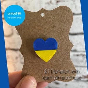 Heart Ukraine Flag Lapel Pin, Ukrainian Flag, Stand with Ukraine Support pin with unicef donation