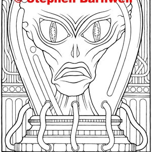 Sci-Fi coloring page -  Alien Head in a Jar - Adult Coloring Pages - monsters!