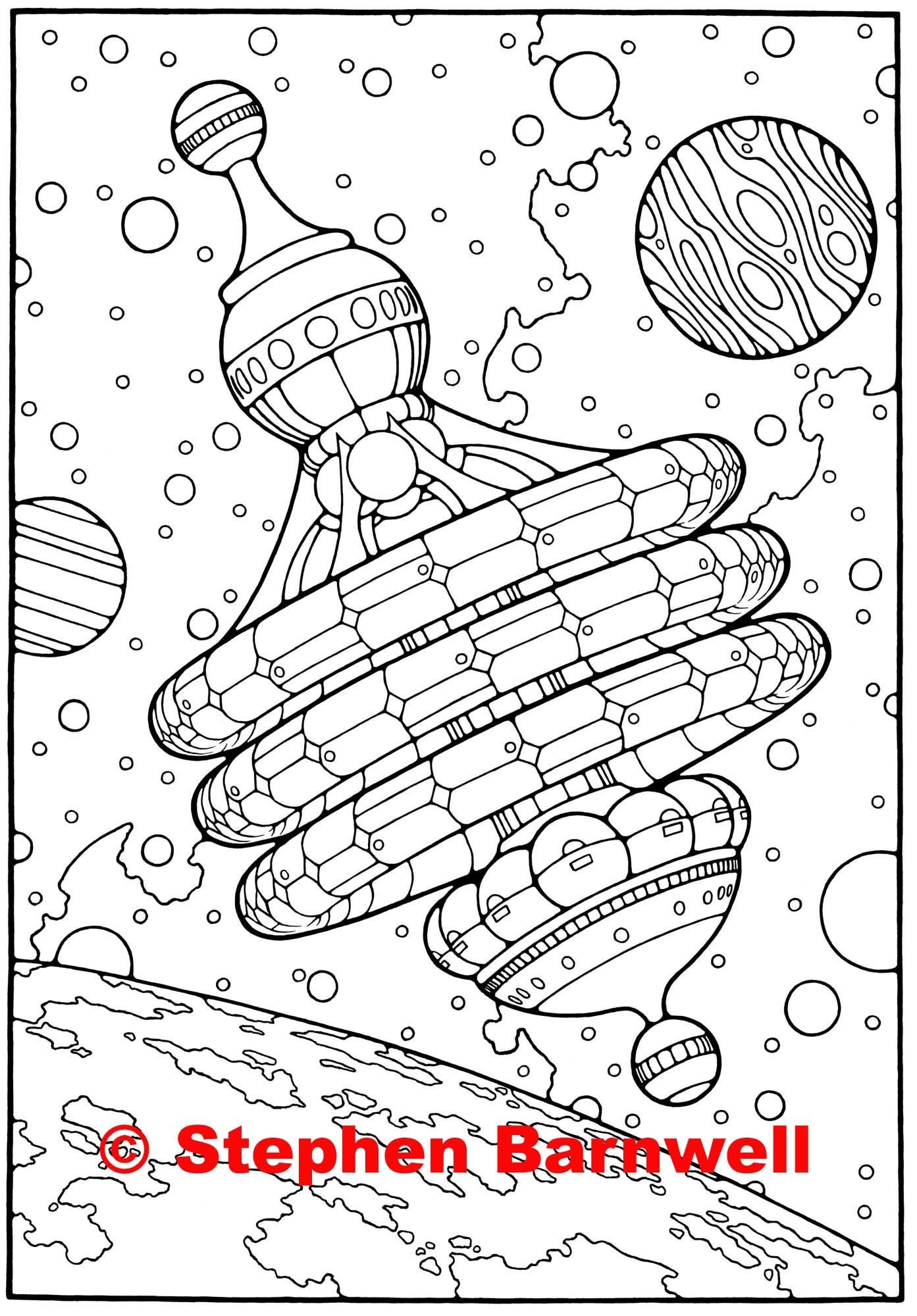 Sci-Fi coloring page - Space Station - Adult Coloring Page