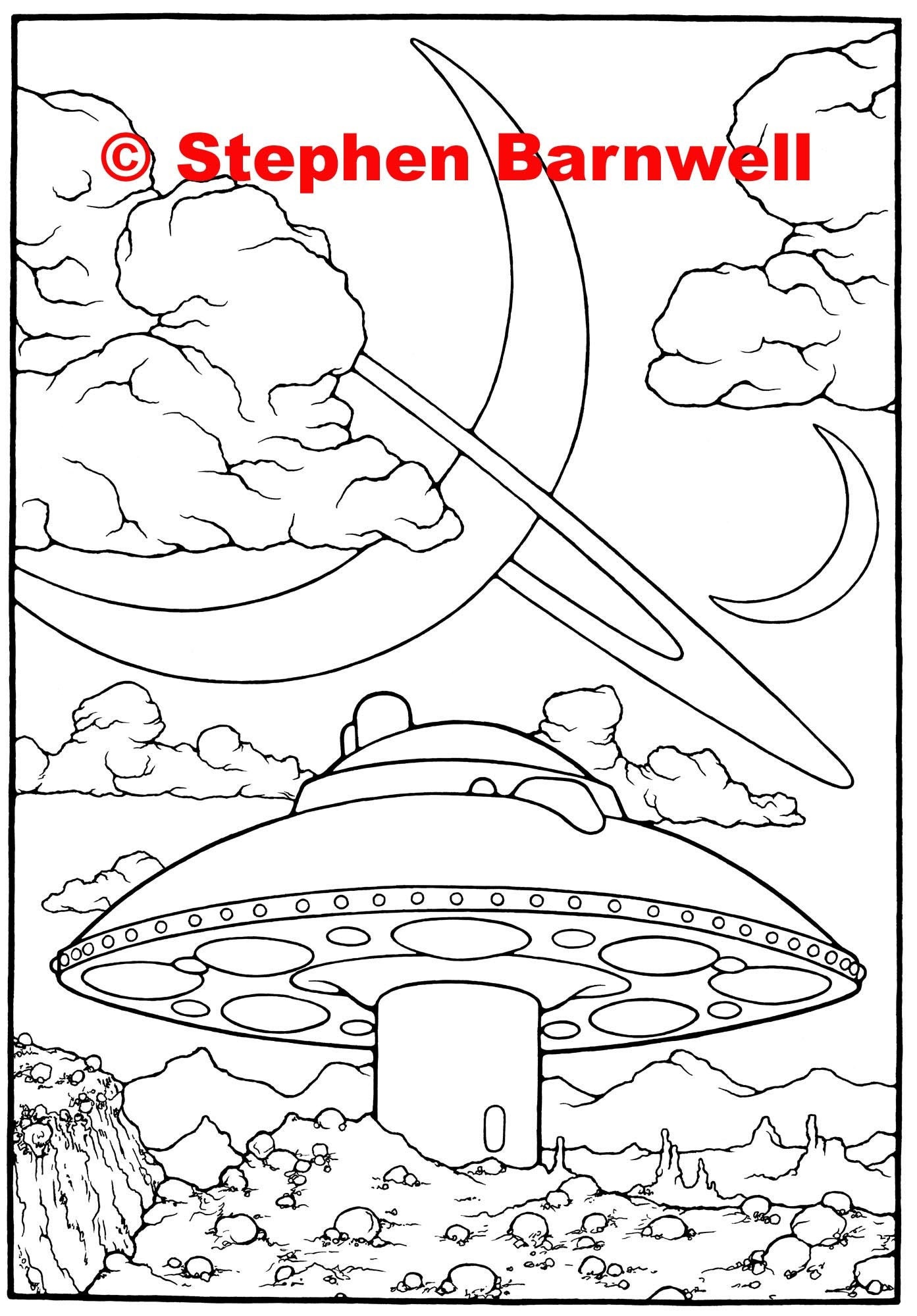 Scifi Coloring Page Flying Saucer Adult Coloring Pages Etsy Ireland