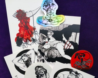 Shibari bundle: all rope bondage postcards and stickers!