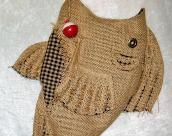 Christmas Stocking Burlap Fish Stocking with Hook - Cotton Check - Different Colors Available