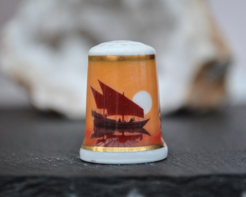 Limoges Sunset Vintage china thimble France Sailing boats