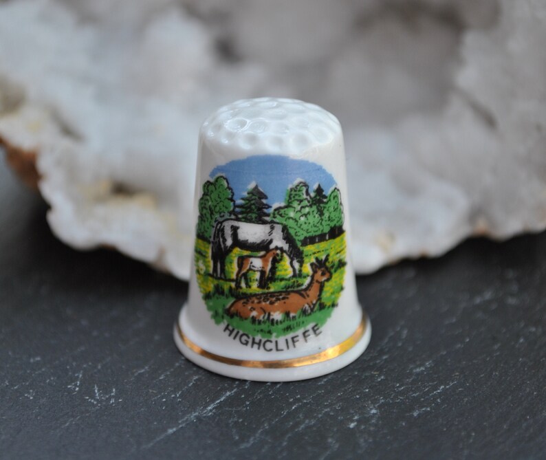 Vintage china thimble Christchurch Birchcroft Dorset Souvenir Highcliffe