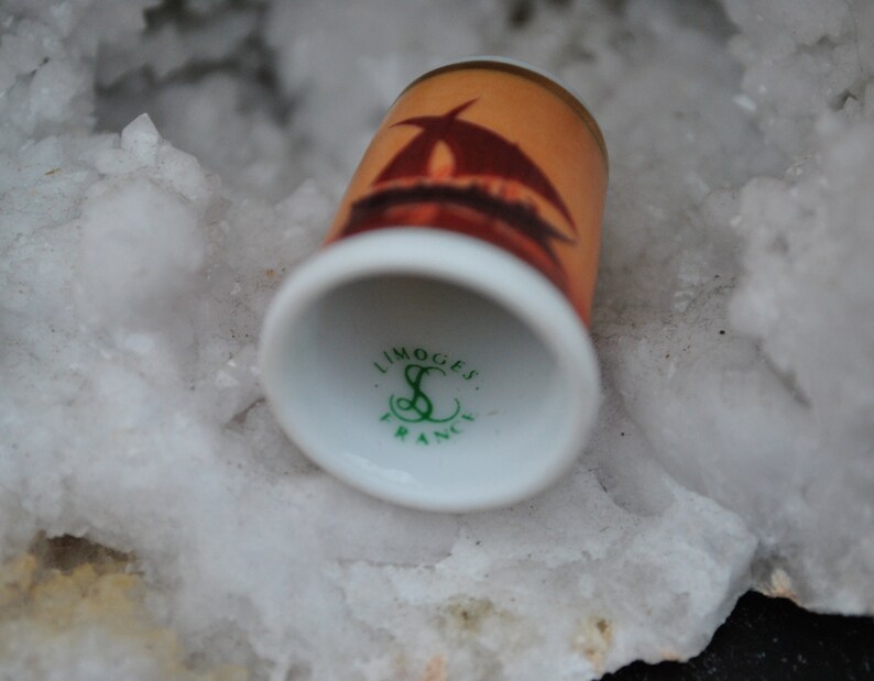 Limoges Sunset Vintage china thimble France Sailing boats