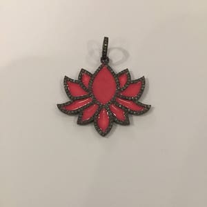 Enamel Pink Lotus Flower Pendant with Diamonds