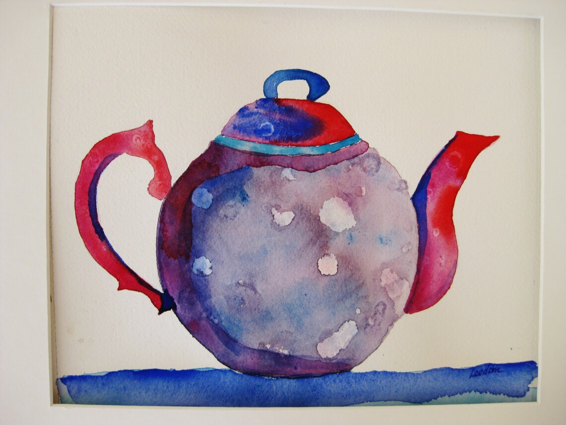 Teapot watercolor painting teapot kitchen art kitchen Etsy