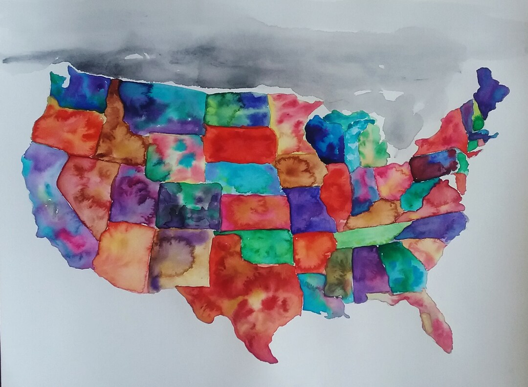 Hand Painted Colorful Map Art, Kid Room Wall Art, Nursery Decor, Family ...