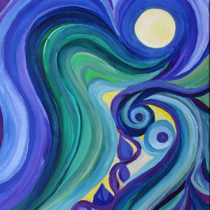 Abstract landscape painting, Abstract blue mountain landscape, original oil painting on wrapped canvas