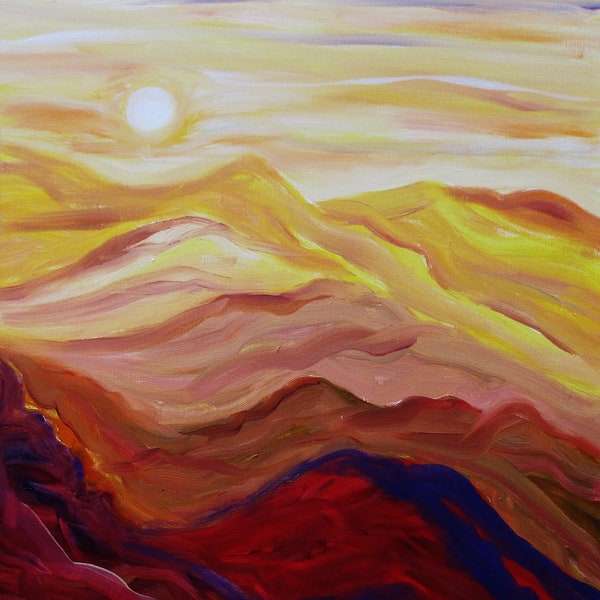 Beautiful warm color scheme mountain landscape oil painting western and southwestern home decor unique wall art for any room handpainted