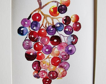 country kitchen art, modern farmhouse,  kitchen dining decor, original watercolor, grape painting, kitchen fruit art, food wall decor